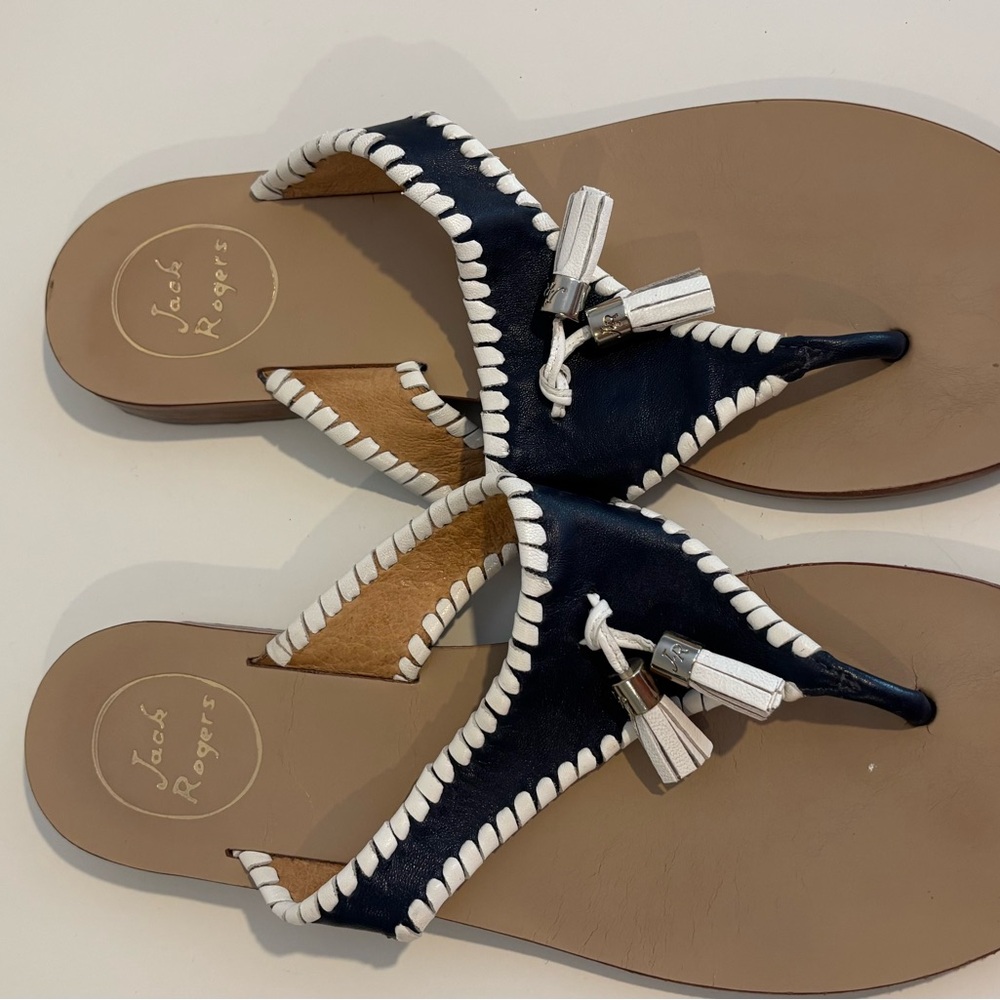 Jack Rogers Blue and White Criss-Cross Sandals